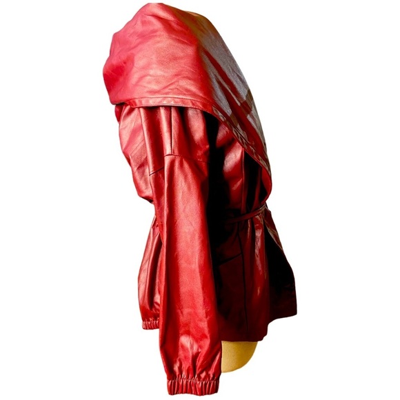 NWOT BURGUNDY Milan Runway LAMBSKIN Leather hooded jacket - Picture 9 of 16